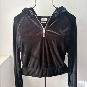 rag and bone Black Velvet Cropped Hoodie S